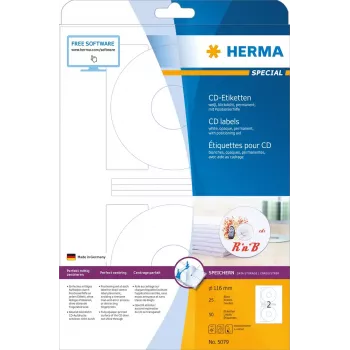 Etiquetas para CD HERMA A4 Ø 116 mm branco papel mate opaco 50 unid.