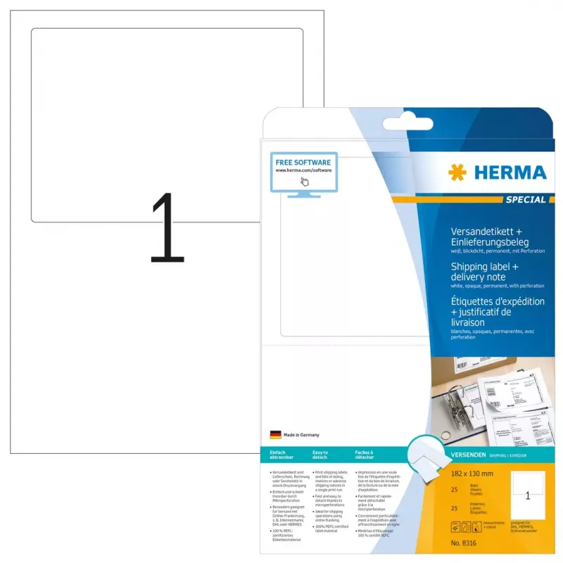 Etiqueta de envio + guia de remessa HERMA 8316