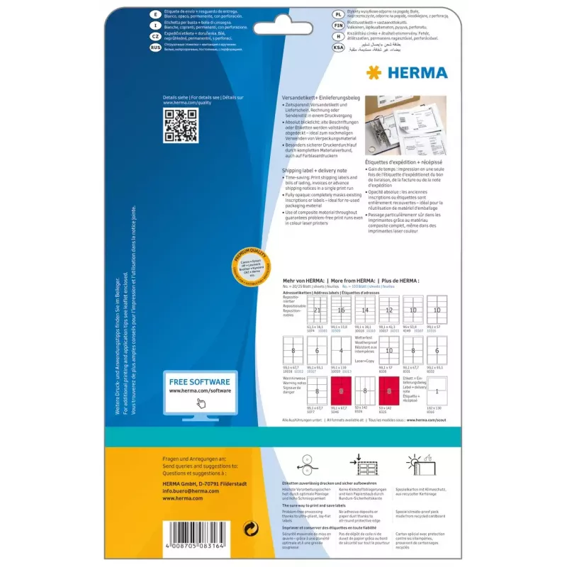 Etiqueta de envio + guia de remessa HERMA 8316