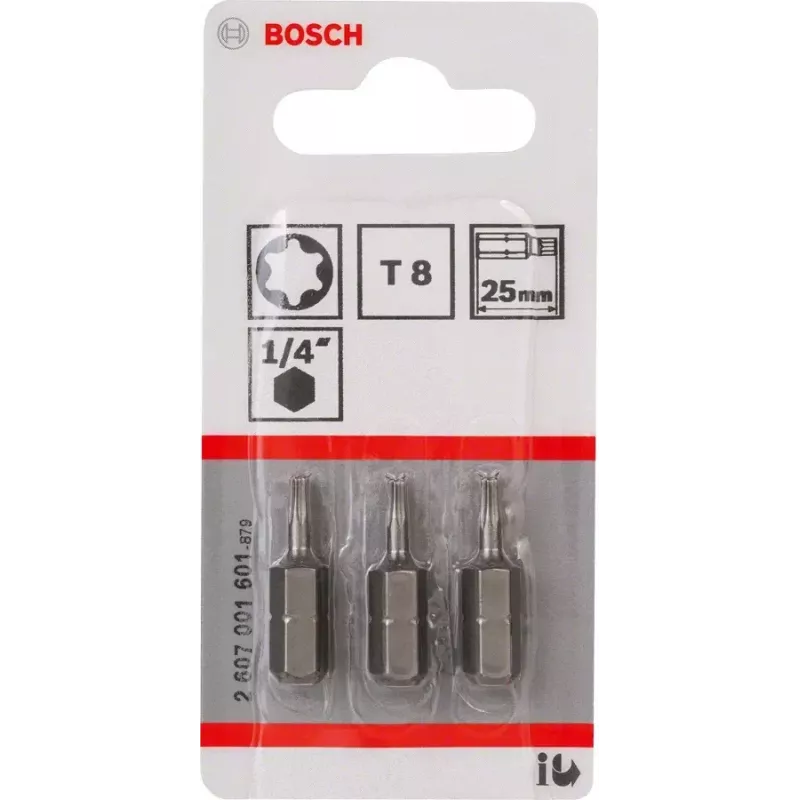 Bosch 2607001601 ponta de chave de fendas Torx T8, extradura, C 6.3, 3 unid.