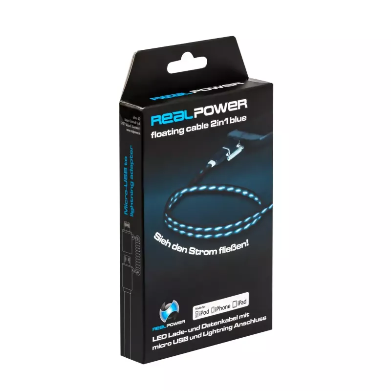 Cabo USB-A/Lightning RealPower 0,75 m Preto/Azul