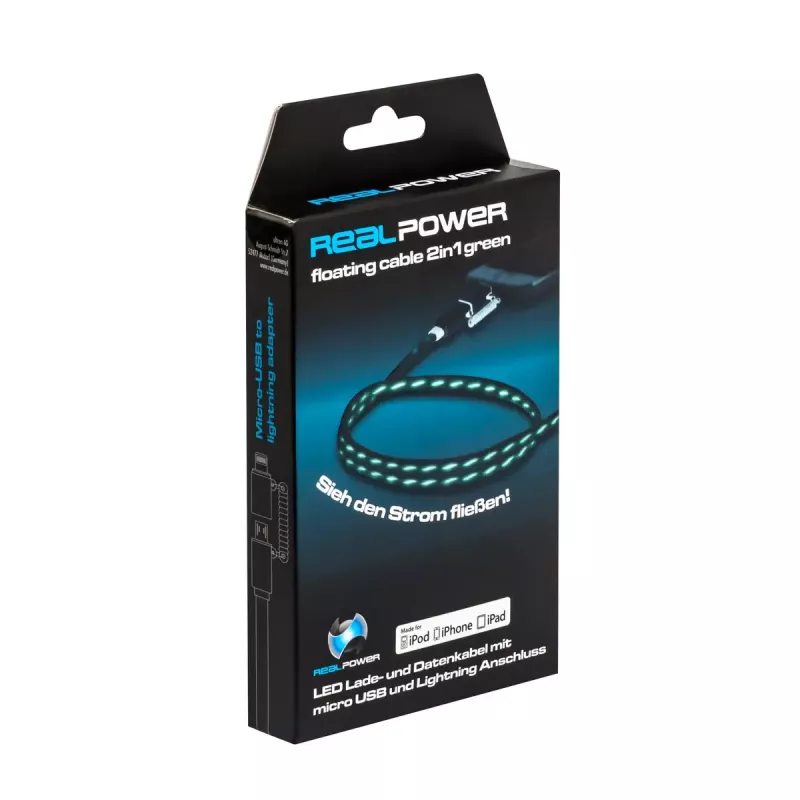 Cabo USB A/Lightning RealPower 0,75 m Preto Verde