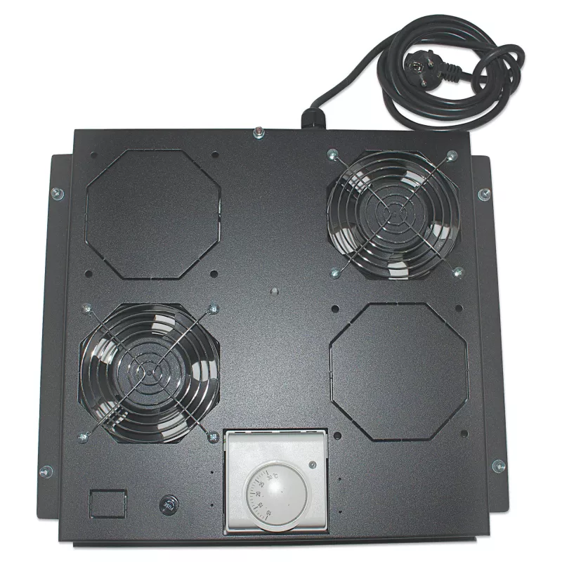 Unidade de ventilação de 2 ventoinhas Intellinet para racks de 19 polegadas, montagem no teto, com termostato, preto