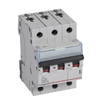 Disjuntor Legrand Tx3 C25A 3 polos 6 kA 3 módulos (MPN 403547)