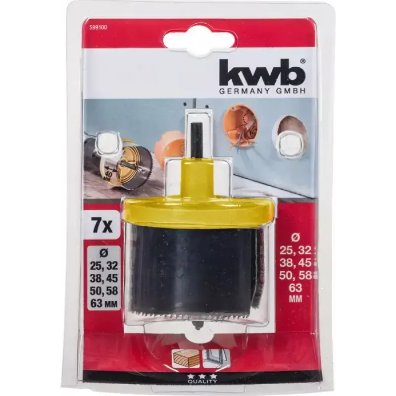 Conjunto de serras copo KWB 599100 7 peças 6,3 cm para madeira e plástico