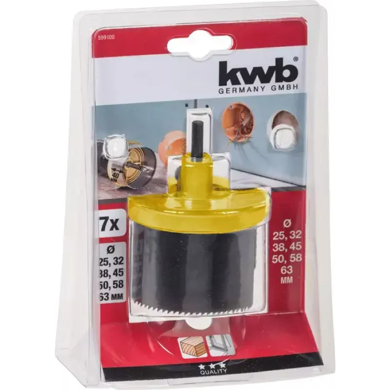 Conjunto de serras copo KWB 599100 7 peças 6,3 cm para madeira e plástico