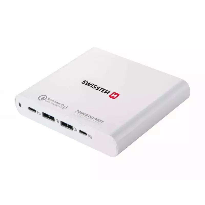 Carregador de viagem SWISSTEN SW-TCH-87W-PD30-QC30-W — 87W, PD 3.0, QC 3.0, para smartphones e portáteis
