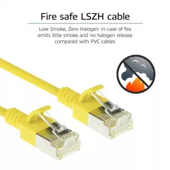 Cabo de rede patch slimline CAT6A U/FTP LSZH ACT amarelo 1,5 metros para datacenter, sem patilhas, com fichas RJ45