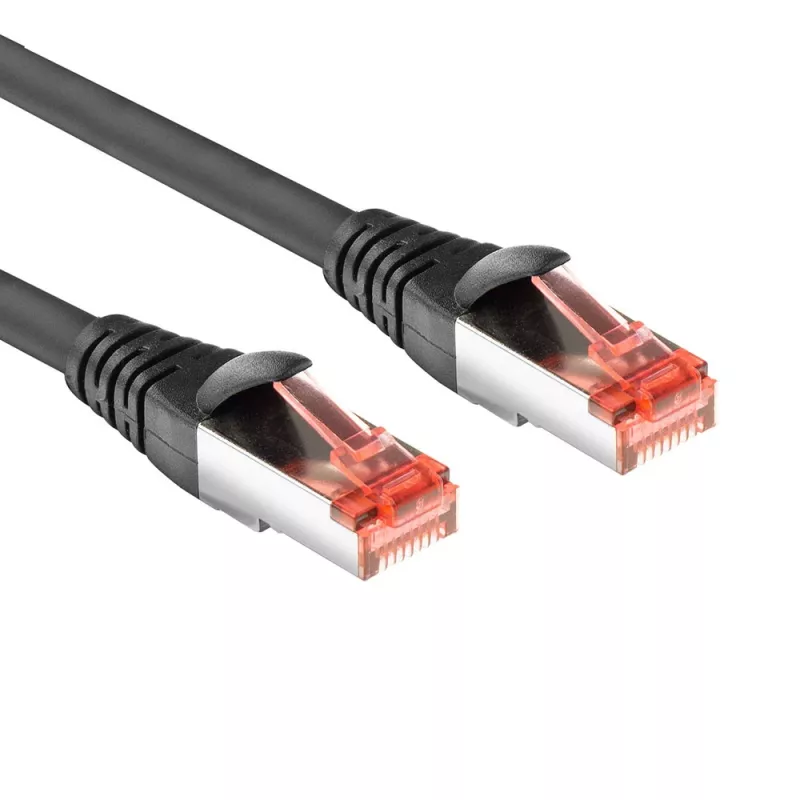 Cabo de rede patch CAT6A U/FTP PVC ACT preto 2 metros altamente flexível sem emaranhamento com proteção anti-dobra moldada e fichas RJ45