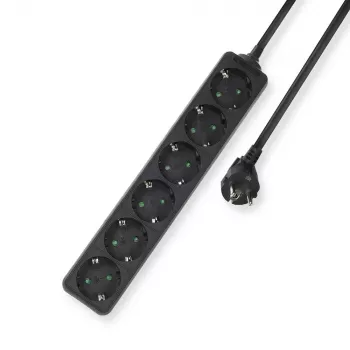Extensão elétrica ACT, 6 tomadas, 3 m, preto