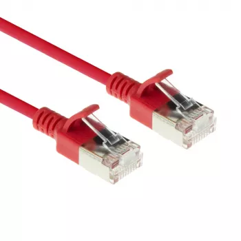 Cabo de rede slimline para centro de dados ACT vermelho 7 metros LSZH U/FTP CAT6A com proteção das patilhas e fichas RJ45