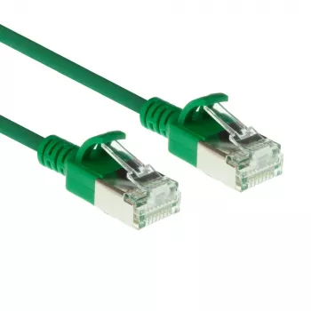 Cabo de rede slimline para centro de dados ACT verde 7 m LSZH U/FTP CAT6A com proteção das patilhas e fichas RJ45