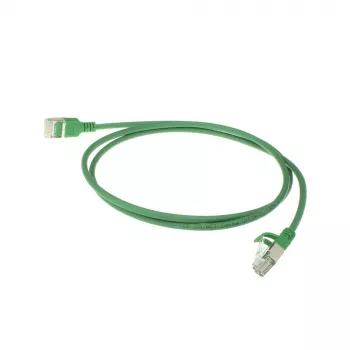 Cabo de rede slimline para centro de dados ACT verde 7 m LSZH U/FTP CAT6A com proteção das patilhas e fichas RJ45