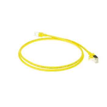 Cabo de rede slimline para centro de dados ACT amarelo 10 m LSZH U/FTP CAT6A com fichas RJ45 e proteção anti-dobra