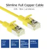Cabo de rede slimline para centro de dados ACT amarelo 10 m LSZH U/FTP CAT6A com fichas RJ45 e proteção anti-dobra