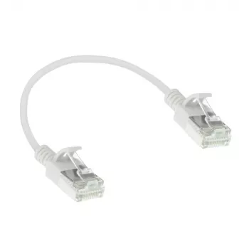Cabo de rede slimline para centro de dados ACT branco 0,5 m LSZH U/FTP CAT6A sem patilhas com fichas RJ45