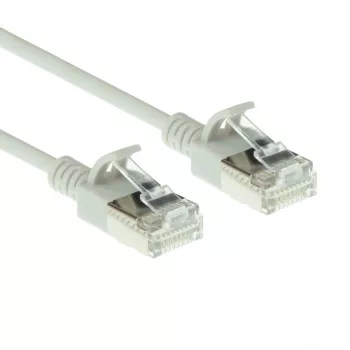 Cabo de rede slimline para centro de dados ACT cinzento 0,15 metros LSZH U/FTP CAT6A, com proteção das patilhas e fichas RJ45