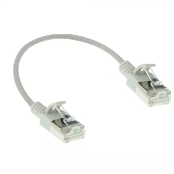 Cabo de rede slimline para centro de dados ACT cinzento 0,15 metros LSZH U/FTP CAT6A, com proteção das patilhas e fichas RJ45