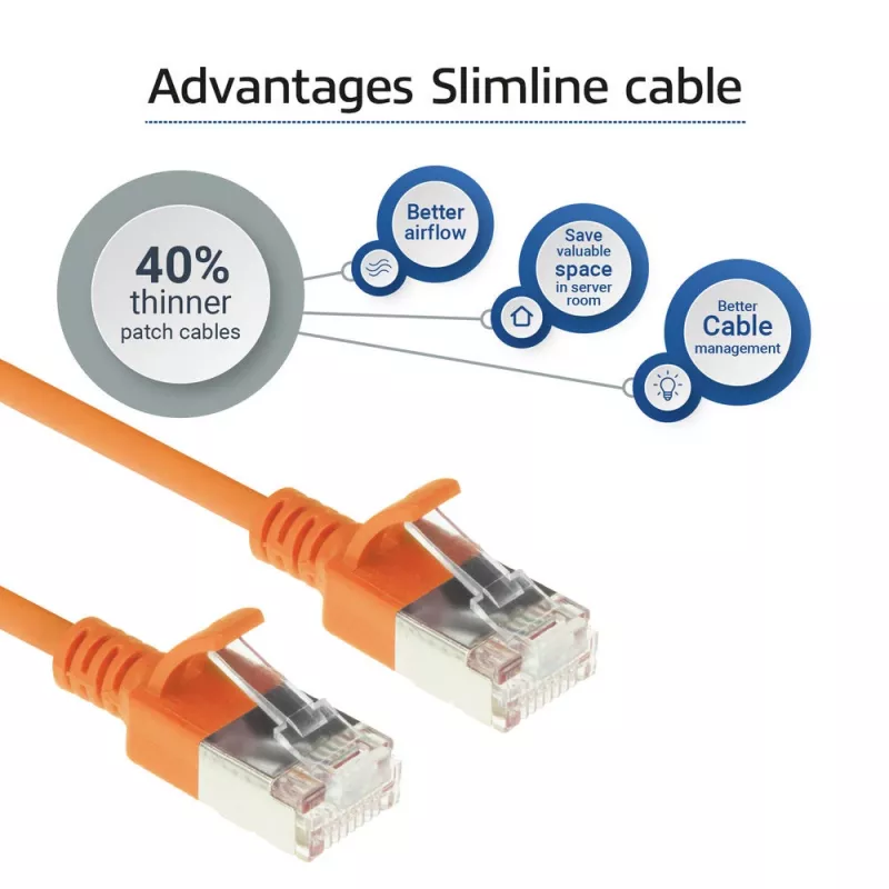 Cabo de rede Slimline Datacenter ACT Laranja 1,5 m LSZH U/FTP CAT6A com fichas RJ45 com patilha