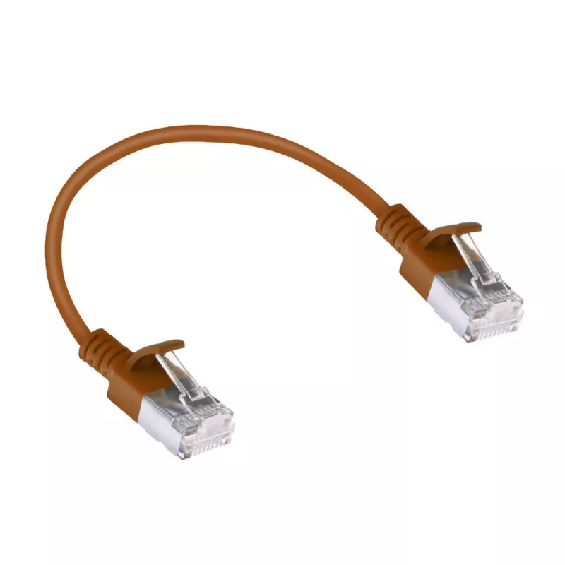 Cabo de rede Slimline Datacenter ACT Castanho 0,15 m LSZH U/FTP CAT6A snagless com fichas RJ45