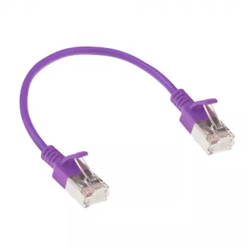 Cabo de rede Slimline Datacenter ACT Roxo 0,5 m LSZH U/FTP CAT6A com proteção da patilha e fichas RJ45