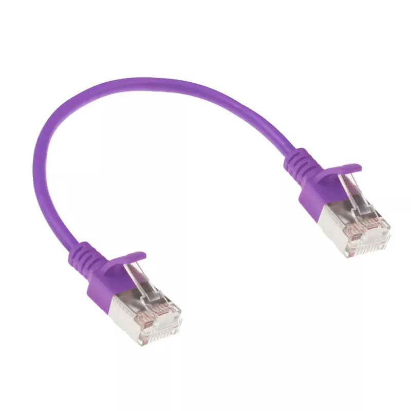 Cabo de rede Slimline Datacenter ACT Roxo 0,5 m LSZH U/FTP CAT6A com proteção da patilha e fichas RJ45