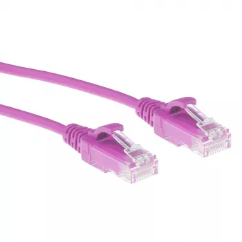 Cabo de rede Slimline Datacenter ACT Rosa 10 m LSZH U/UTP CAT6 com proteção da patilha e fichas RJ45