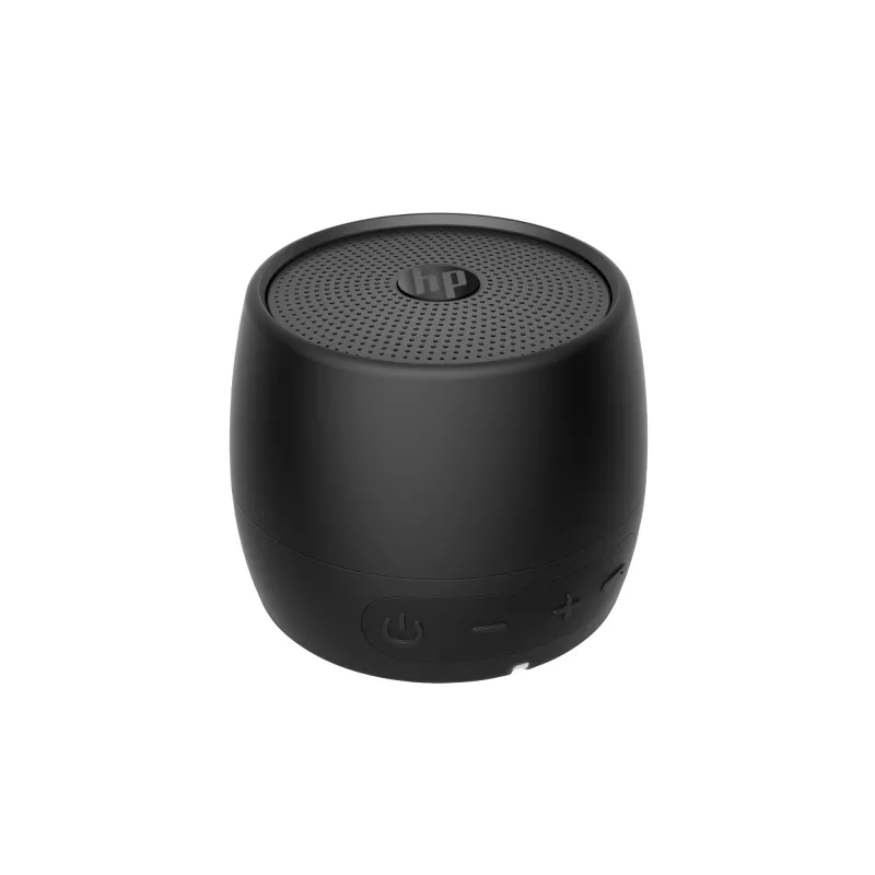 HP preto altifalante Bluetooth 360, com fios e sem fios, altifalante portátil mono, preto, cilíndrico, botões, universal