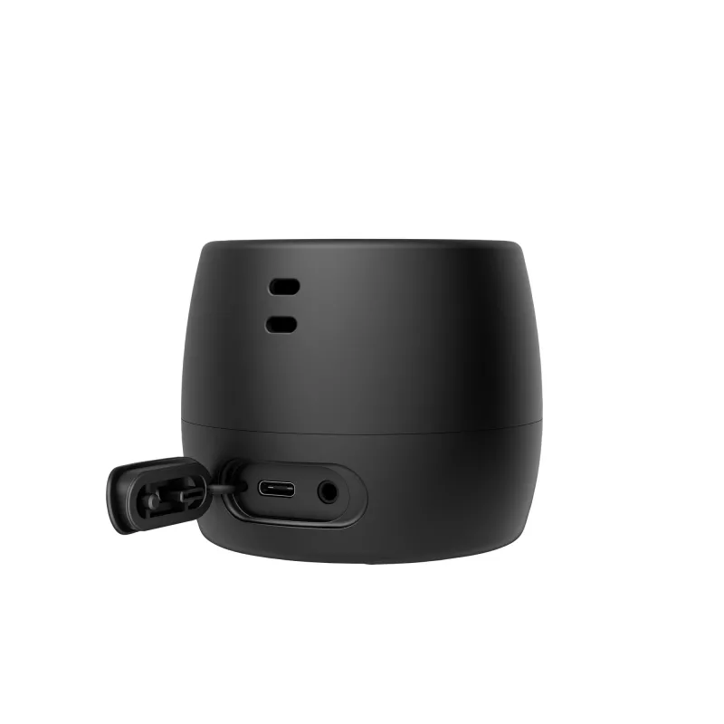HP preto altifalante Bluetooth 360, com fios e sem fios, altifalante portátil mono, preto, cilíndrico, botões, universal