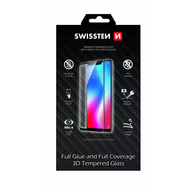 Protetor de ecrã temperado SWISSTEN 3D Full Glue para Samsung Galaxy S20 Ultra — cobertura total, preto