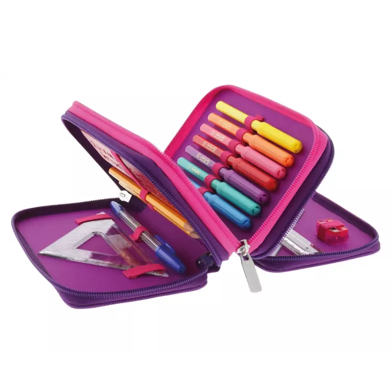 Estojo TriCase Dip Dye Herlitz 31 peças rosa lilás poliéster 190x115x70 mm