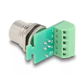 Adaptador de módulo de transferência DeLOCK M12, 4 pinos codificação A, conector fêmea para barra de terminais de 5 pinos