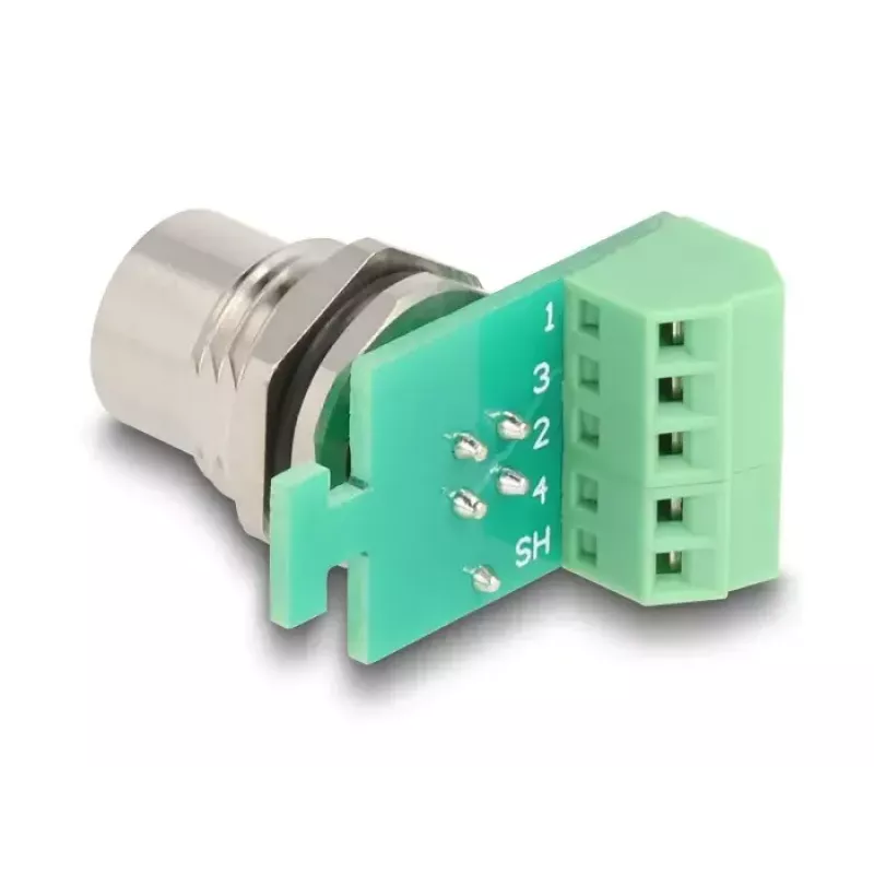 Adaptador de módulo de transferência DeLOCK M12, 4 pinos codificação A, conector fêmea para barra de terminais de 5 pinos
