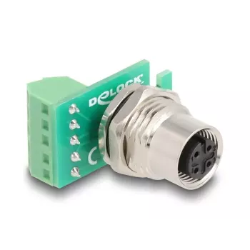 Adaptador de módulo de transferência DeLOCK M12, 4 pinos codificação A, conector fêmea para barra de terminais de 5 pinos