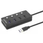 Dock/Hub USB-C Manhattan, portas (x4) com interruptor de ligar/desligar para cada porta: USB-A (x4), 5 Gbps (USB 3.2 Gen1 também conhecido como USB 3.0), universal para todos os dispositivos, alimentação por bus ou AC (conexão opcional, não incluída), cabo 1,5 m, SuperSpeed USB, preto, três anos de garantia