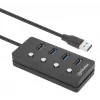 Dock/Hub USB-C Manhattan, portas (x4) com interruptor de ligar/desligar para cada porta: USB-A (x4), 5 Gbps (USB 3.2 Gen1 também conhecido como USB 3.0), universal para todos os dispositivos, alimentação por bus ou AC (conexão opcional, não incluída), cabo 1,5 m, SuperSpeed USB, preto, três anos de garantia