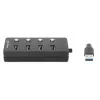 Dock/Hub USB-C Manhattan, portas (x4) com interruptor de ligar/desligar para cada porta: USB-A (x4), 5 Gbps (USB 3.2 Gen1 também conhecido como USB 3.0), universal para todos os dispositivos, alimentação por bus ou AC (conexão opcional, não incluída), cabo 1,5 m, SuperSpeed USB, preto, três anos de garantia