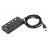 Dock/Hub USB-C Manhattan, portas (x4) com interruptor de ligar/desligar para cada porta: USB-A (x4), 5 Gbps (USB 3.2 Gen1 também conhecido como USB 3.0), universal para todos os dispositivos, alimentação por bus ou AC (conexão opcional, não incluída), cabo 1,5 m, SuperSpeed USB, preto, três anos de garantia
