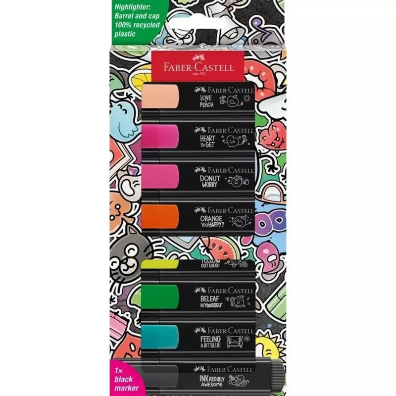 Marcador Faber-Castell Textliner Graffiti 8 unidades ponta biselada Bege Preto Azul Verde Rosa-claro Laranja Rosa Amarelo
