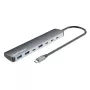Dock/hub USB-C Manhattan, portas (x7): USB-A (x3) e USB-C (x4), com Power Delivery (PD) 100 W – requer carregador USB-C externo (não incluído). Alimentado por USB (não requer fonte de alimentação externa) quando não é usado PD, alumínio