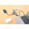 Dock/hub USB-C Manhattan, portas (x7): USB-A (x3) e USB-C (x4), com Power Delivery (PD) 100 W – requer carregador USB-C externo (não incluído). Alimentado por USB (não requer fonte de alimentação externa) quando não é usado PD, alumínio