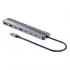 Dock/hub USB-C Manhattan, portas (x7): USB-A (x3) e USB-C (x4), com Power Delivery (PD) 100 W – requer carregador USB-C externo (não incluído). Alimentado por USB (não requer fonte de alimentação externa) quando não é usado PD, alumínio