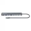 Dock/hub USB-C Manhattan, portas (x7): USB-A (x3) e USB-C (x4), com Power Delivery (PD) 100 W – requer carregador USB-C externo (não incluído). Alimentado por USB (não requer fonte de alimentação externa) quando não é usado PD, alumínio