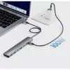 Dock/hub USB-C Manhattan, portas (x7): USB-A (x3) e USB-C (x4), com Power Delivery (PD) 100 W – requer carregador USB-C externo (não incluído). Alimentado por USB (não requer fonte de alimentação externa) quando não é usado PD, alumínio