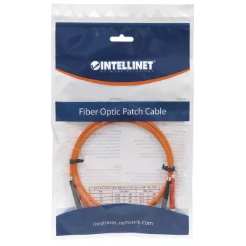 Cabo patch de fibra ótica Intellinet, OM2, ST/ST, 1m, laranja, duplex, multimodo, 50/125 µm, LSZH, fibra, garantia vitalícia