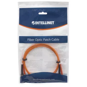 Cabo patch de fibra ótica Intellinet, OM1, ST/ST, 5 m, laranja, duplex, multimodo, 62,5/125 µm, LSZH, fibra ótica, garantia vitalícia