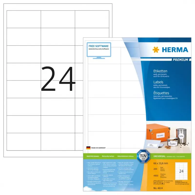 Etiqueta autoadesiva para impressora HERMA Labels Premium A4 66x33,8 mm
