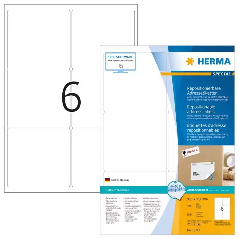 Etiquetas de endereço removíveis HERMA 10317