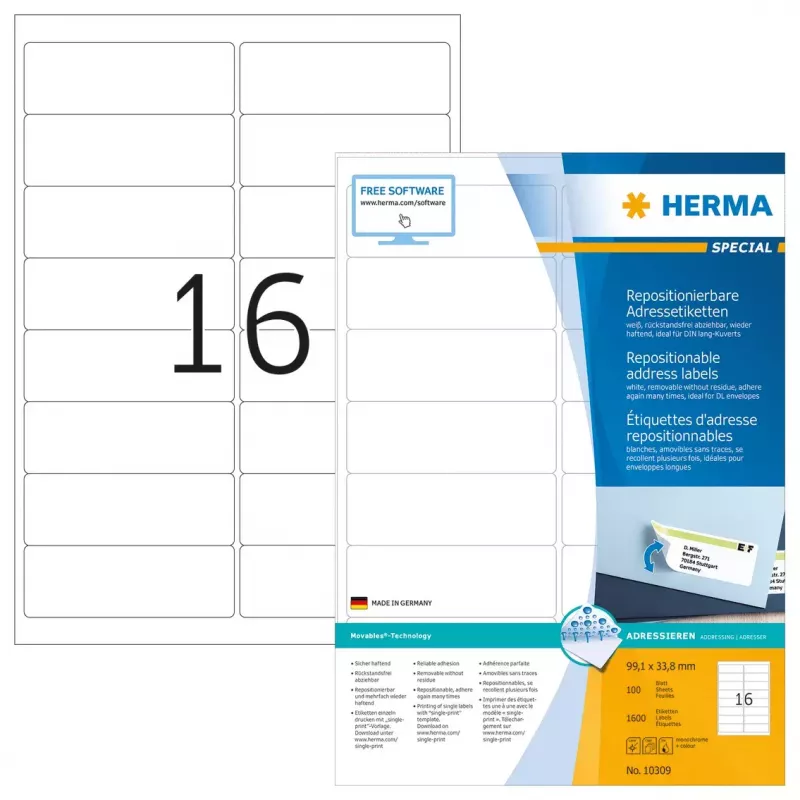 Etiquetas de endereço removíveis HERMA 99,1x33,8 mm