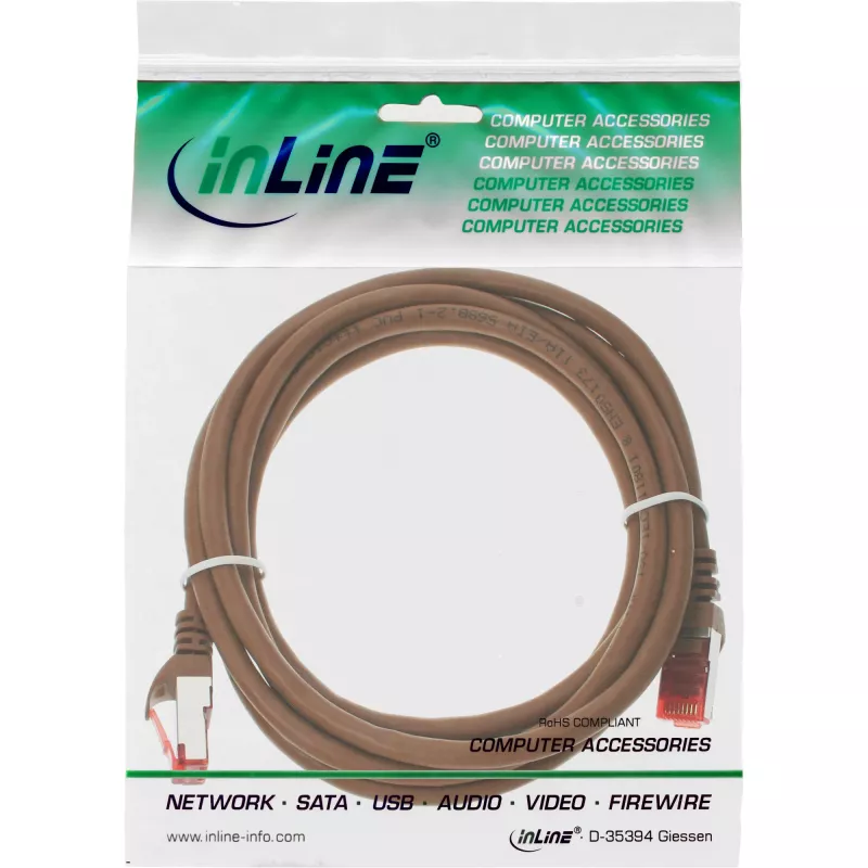 InLine 76403K cabo patch S/FTP (PiMF) Cat.6, castanho, 3 m